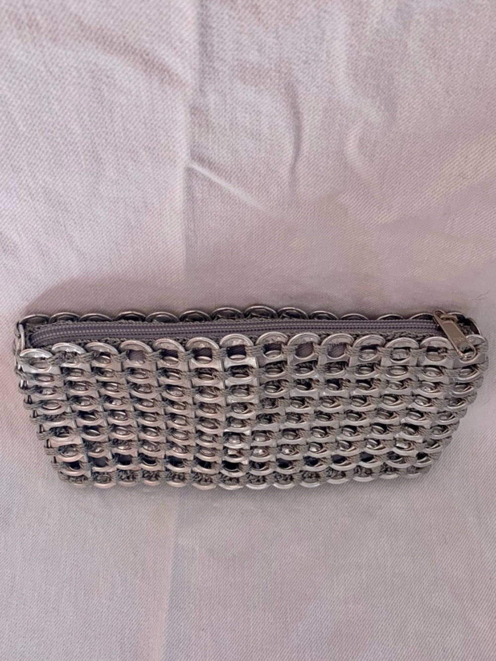 Escama Studio Silver Pop-Top Tab Crocheted Clutch / Cosmetic Bag